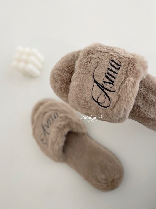 Chausson fourré, taupe